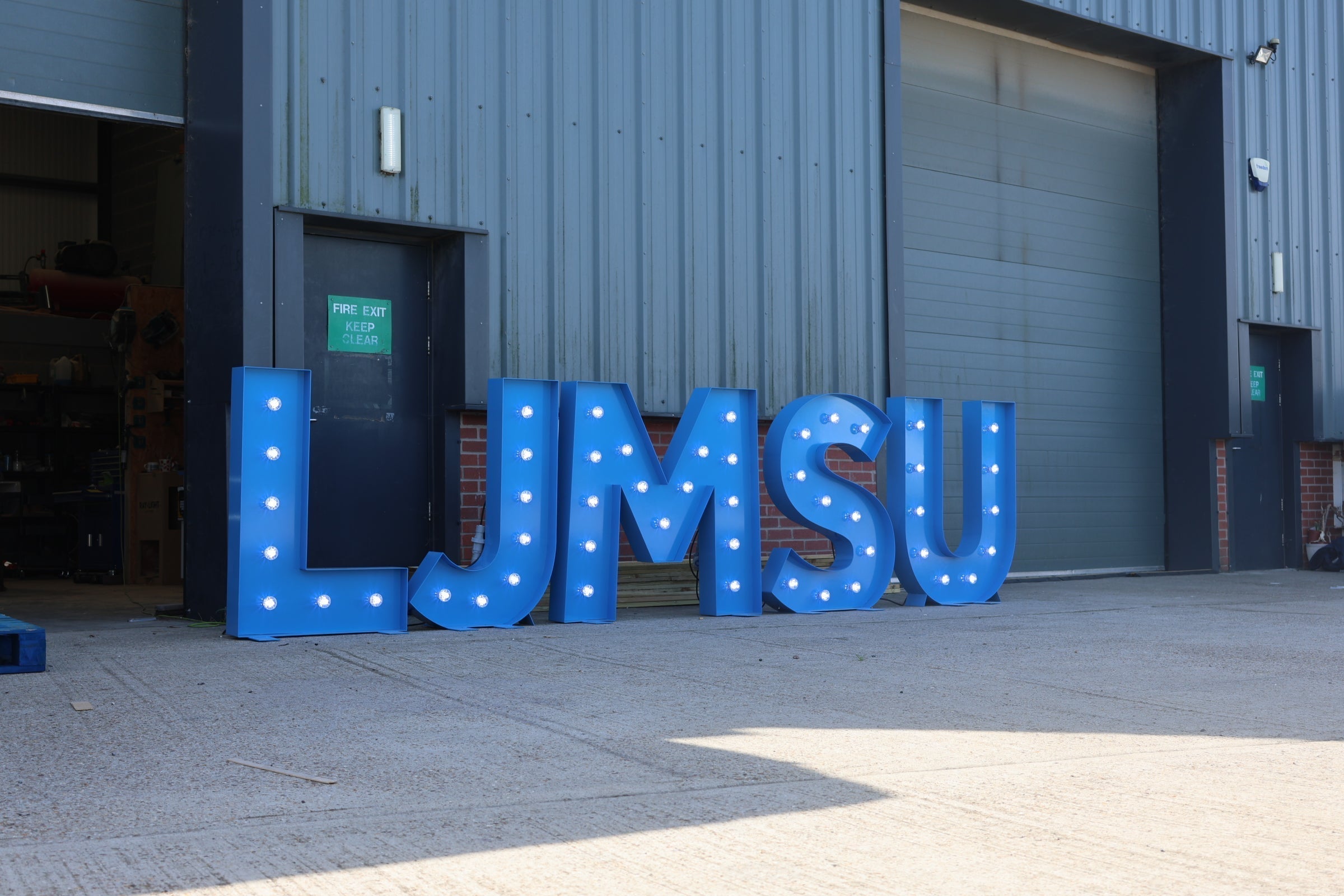 LJMSU: Brand-Matched Blue Aluminium Light-Up Letters for Liverpool John Moores Students' Union