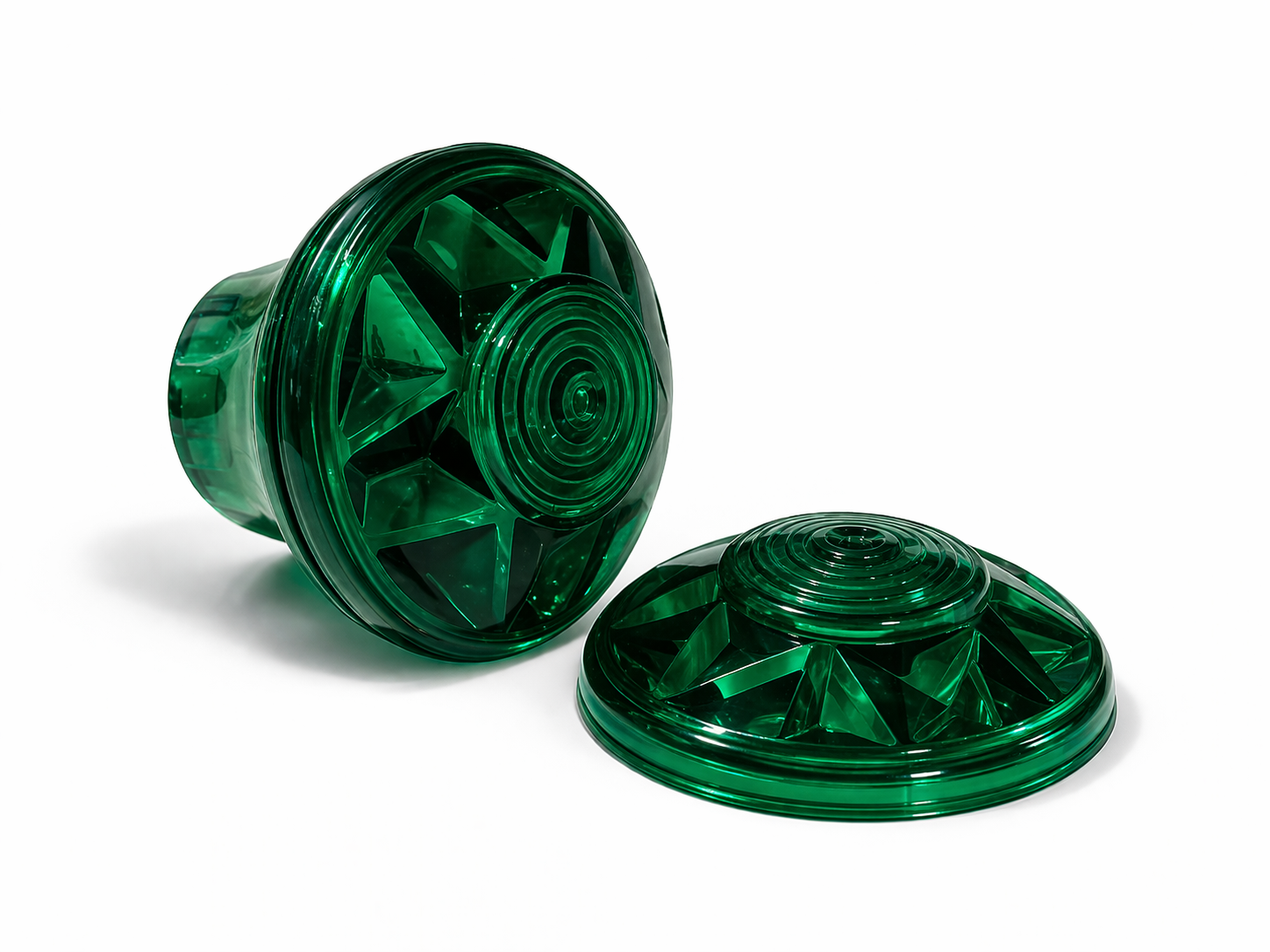 Green E14 cabochon cap and base pair – coloured replacement fairground light component for rides and marquee letters