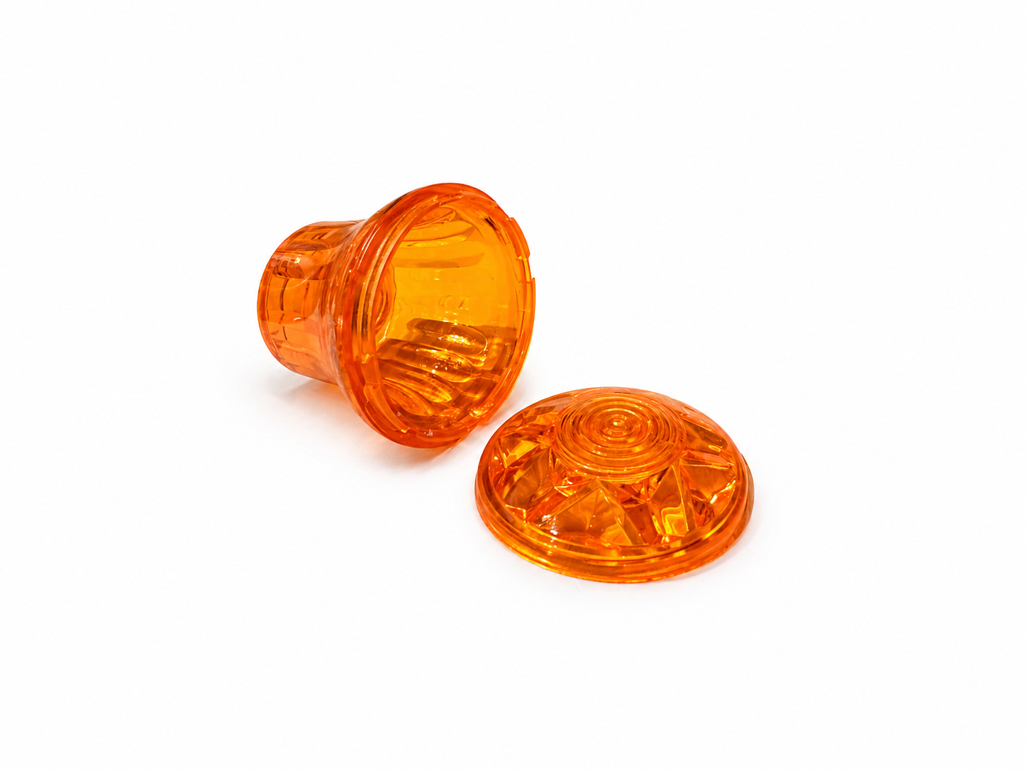 Orange E14 cabochon cap and base – matched colour pair, replacement fairground light component for rides and marquee letters