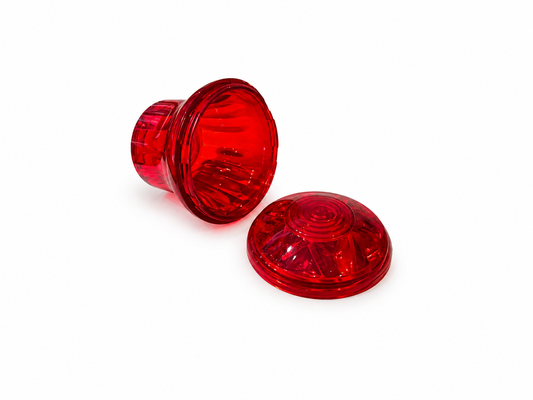 Red E14 cabochon cap and base – matched colour pair, replacement fairground light component for rides and marquee letters