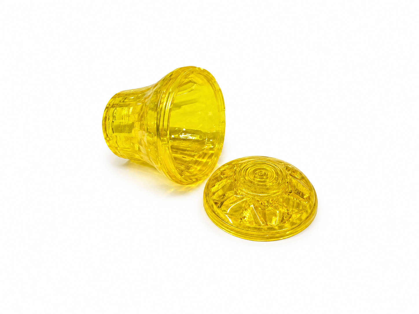 Yellow E14 cabochon cap and base – matched colour pair, replacement fairground light component for rides and marquee letters